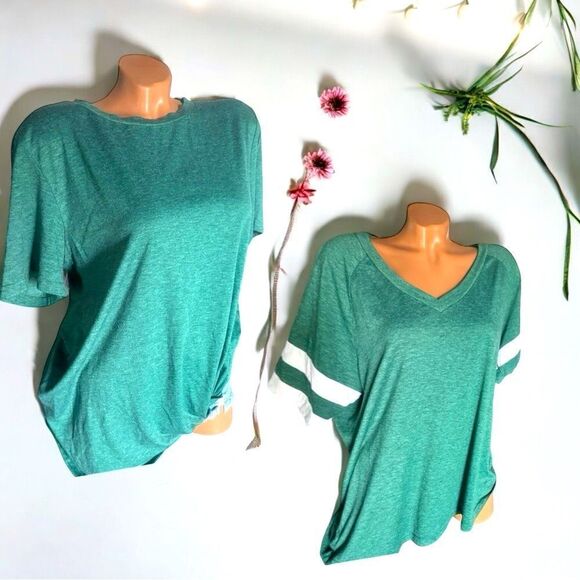 2 Green T-Shirts l 1 Twist Front l 1 Jersey Style l Short-sleeve l Plus l VGUC - Picture 1 of 12